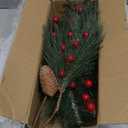 Oairse 3 Pcs Christmas Artificial Pine Branches 18.9 inch Pine Needles Stems Christmas Greenery Picks with Red Berries Pinecones Picks Spray Xmas Tree Branches for Xmas Vase DIY Craft Holiday Decor