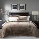 RECYCO Luxury Velvet Quilt Set King Size Bedding Sets, Ultra Soft Velvet Comforter Set, Lightweight Channel Box Stitch Oversized Bedspread Coverlet for All Season, with 2 Shams, Mocha Brown