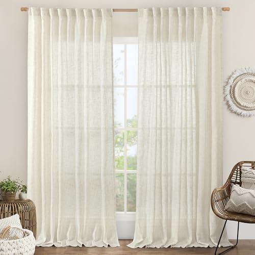 LAMIT Extra Wide Linen Curtain for Bedroom,Natural Light Filtering Faux Linen Textured Panel Semi Sheer Back Tab and Rod Pocket Boho Drapes for Living Room, 1 Panel, 70 x 84 Inch