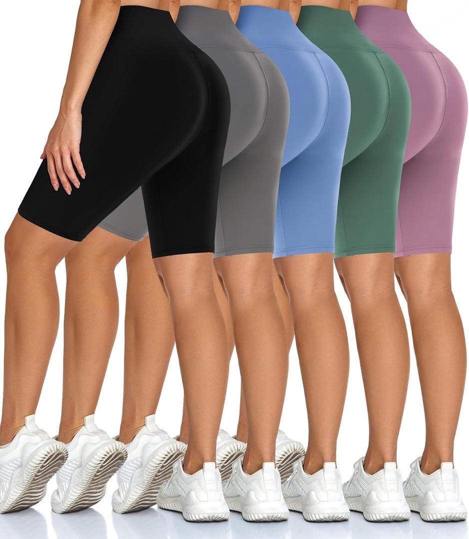 Diu Life 5 Pack High Waist Biker Shorts for Women - Buttery Soft 8" Womens Shorts for Workout, Yoga, Athletic (Large-X-Large, 03-black/ Gray/ Blue/ Green/ Pink)