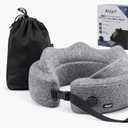 Alypri Inflatable Memory Foam Travel Neck Pillow – Auto-Inflating with Twist Valve, Adjustable Cervical Support for Airplane, Car & Office – Compact, Lightweight & Portable – (Gray)