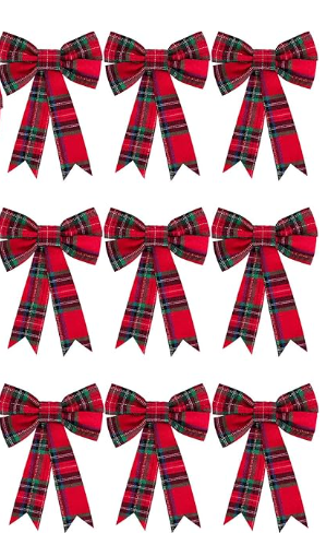 WILLBOND 9 Pieces Christmas Plaid Bow Red and Green Plaid Bow Christmas Tree Ornament Bows for Christmas Tree Home Decor, 5 x 7 Inch