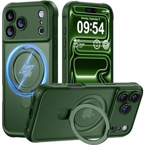 MOCCA Design for iPhone 17 Pro Case, Compatible with Magsafe [Premium Invisible Magnetic Ring Stand] [Military Drop Protection] Full Camera Guard Translucent Matte Slim Phone Cover 6.3",Dark Green