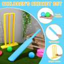 Abaodam Unisex Cricket Set with Plastic Bat Ball and Stumps for Kids Outdoor Beach and Backyard Sports Game Portable Interactive Toy for Hand-Eye Coordination and Family Fun