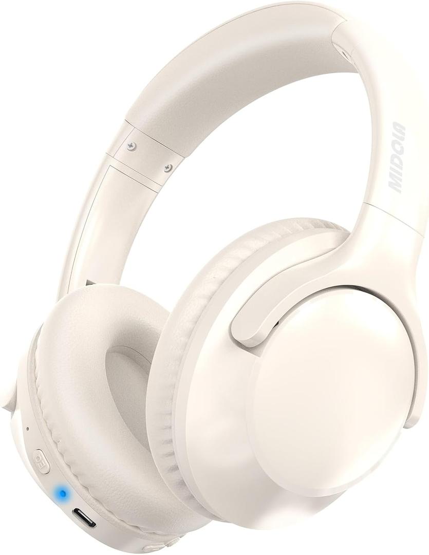 Bluetooth Headphones Wireless 68H with Mic,Decent Sound-Acceptable Milk | Adjustable Headband Foldable Over-Ear Lightweight for Office/Travel/Tablet/iPad/Laptop,HD Stereo Sound,Aux 3.5mm,White
