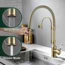 Antique High Arc Classical Single Handle Spring Kitchen Faucet with Pull Down Sprayer, Swiveling Commercial Kitchen Sink Faucets for Farmhouse, Vintage Sink Faucet, Brushed Gold