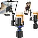 Tablet Holder for Car, 3 in 1 Cup Holder ipad Car Mount with Expander, Adjustable Base and Long Arm with 360°Rotation Phone ipad Holder Compatible for 4-12.9‘’ Tablet, All Smartphones and Most Bottles