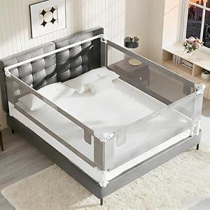 AquaVogue 3-Pack Queen Size Bed Rails for Toddlers -Height Adjustable Toddler Bed Rail Guard Specially Designed for Queen Size Bed (78.7"x78.7"x60"-Grey)