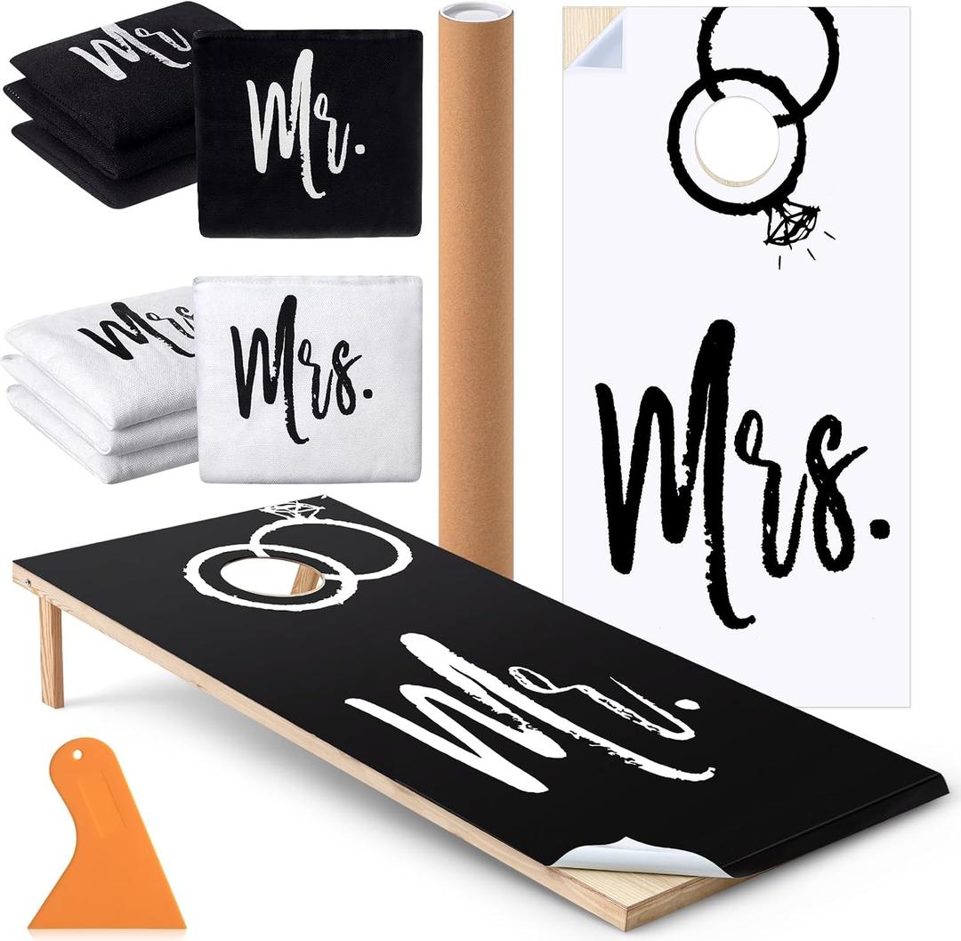 11 Pcs Wedding Cornhole Set for Reception, Mr & Mrs Cornhole Game with 8 Bean Bags & Board Wraps, Outdoor Lawn Toss Game for Wedding Party & Bridal Shower(Boards Not Included)