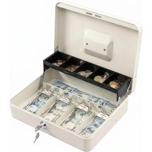 KYODOLED Locking Cash Box with Lock,Money Box with Cash Tray,Lock Safe Box with Key,Money Saving Organizer,11.81Lx 9.45Wx 3.54H Inches,White XL Large