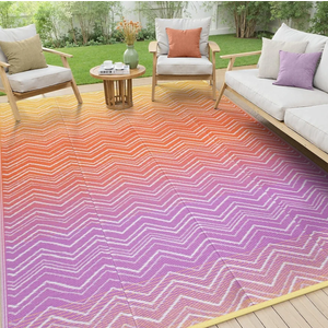 Lahome Waterproof Outdoor Rug 8x10, Reversible Outdoor Plastic Straw Rug for Patios, Outside RV Mat Carpet for Deck Porch Backyard Balcony Picnic Trailer (Orange/Purple, 8' x 10')