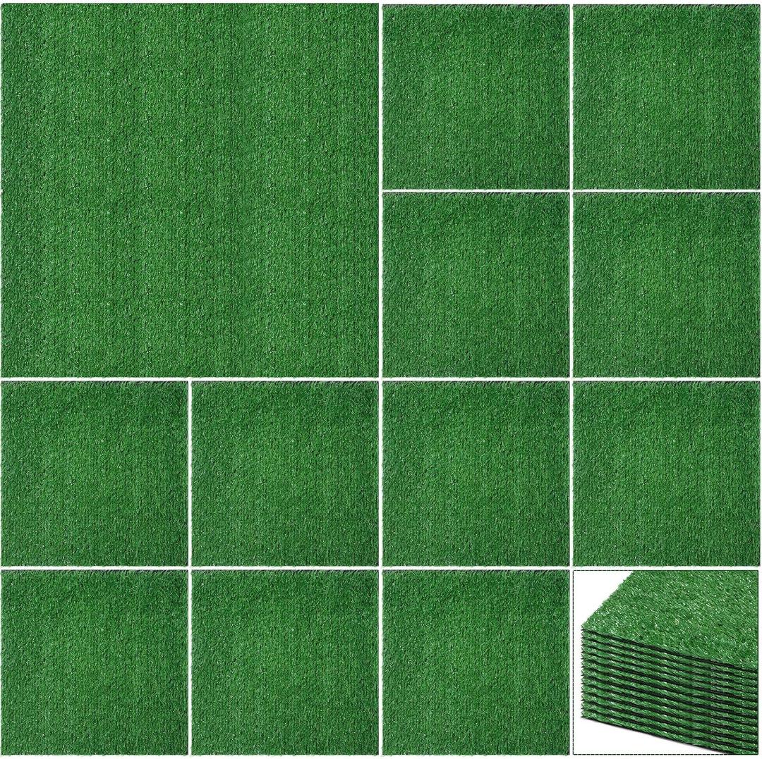 Nuanchu 12 Pieces 12 x 12 Inch Artificial Grass Square Mats Fake Grass Tiles Placemats Turf Patch Table Centerpieces Decor Rug for Crafts Miniature Garden Dollhouse DIY Party Indoor Outdoor, Green