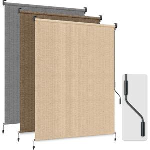 HOMEDEMO Outdoor Roller Shades for Patio, 8'W x 6' H Roll up Shade for Outside, Sun Roller Shade Cloth Roll Blinds Cordless Waterproof for Porch Gazebo Pergola Balcony Backyard Khaki, 96"W x 72"H