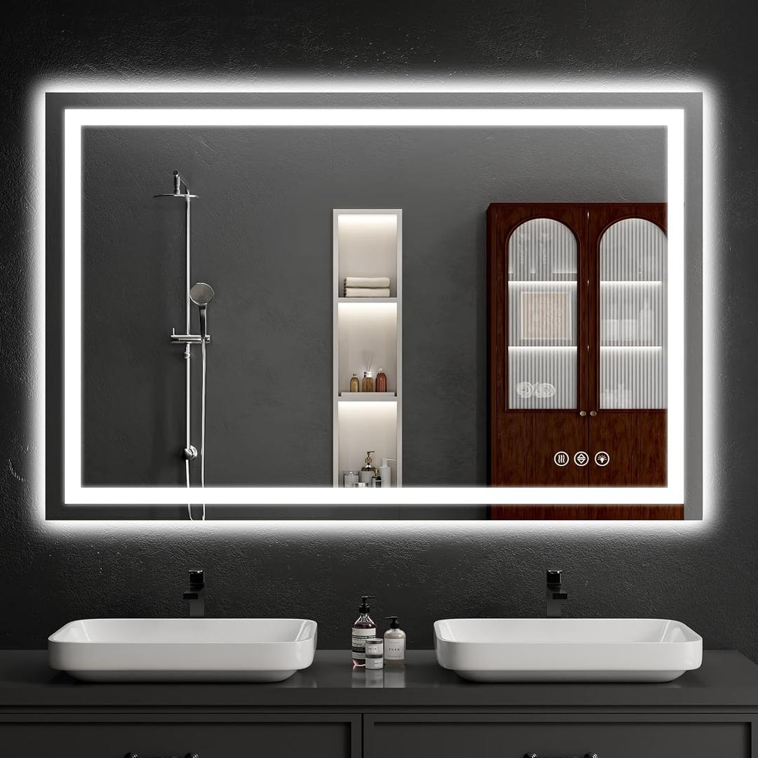 36"x48" LED Bathroom Mirror with Lights, DimmableAnti-FogBathroom Vanity Mirror for Wall, Backlit + Front Lit, Memory Function, Shatter-ProofTempered Glass