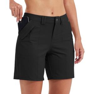 Willit Women's Golf Hiking Shorts 7" Quick Dry Athletic Shorts Casual Summer Shorts with Pockets Water Resistant (12, Black)