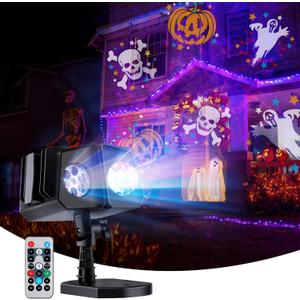 Minetom Halloween Christmas Projector Lights Outdoor 26 HD Effects (3D Ocean Wave + Patterns) Waterproof with Timer Landscape Lights for Indoor Holiday Christmas Night Disco Party, RGB + Multicolor (2 in 1)