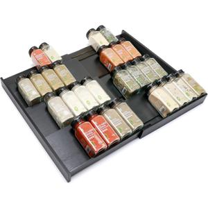 Bamboo Spice Drawer Organizer, (Need 3.1 Deep Drawer) Expandable 4 Tier Spice Rack for Cabinet (From 12" to 23" Wide), Seasoning Storage Insert, Spice Organizer for Drawer,Jars Not Included (Black)