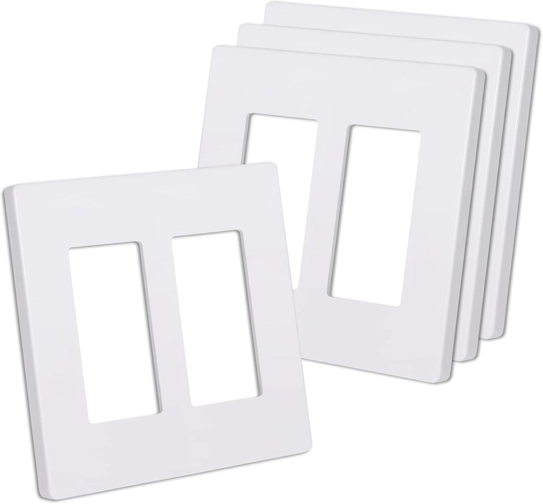 CML Matte White Decorator Screwless Wall Plate, 2-Gang Outlet Covers, 4 Pack Decorative Light Switch Plates, Scratch and Impact Resistant, Polycarbonate, Standard Size 4.68 X 4.72