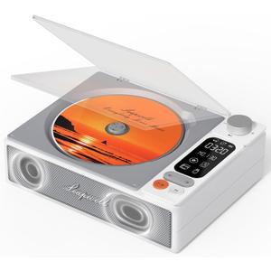 CD Player Portable Bluetooth Desktop CD Players for Home with Speakers Rechargeable Small Retro CD Player with LCD Screen Optical USB White