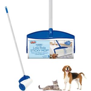 LOLA Rola PET Hair Remover Sticky Mop, Giant Floor Lint Roller, 9" x 3.5", Aluminum Handle, Largest Head, Traps Hair, Dust, Dirt, Extra Sticky Sheets (1 Set)