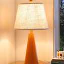 EDISHINE 21.85" Farmhouse Table Lamp, Rustic Bedside Lamp, Water Transfer Rose Wood Grain Metal Base, Beige Linen Shade, Modern Nightstand Light for Living Room, Bedroom, Office, E26 Base