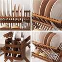HBlife Dish Rack,Teak Folding 2-Tier Collapsible Drainer Dish Drying Rack with Utensils Flatware Holder Set (Dish Rack with Utensil Holder)