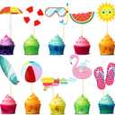 Epakh 100 Pcs Summer Beach Cupcake Toppers Pool Party Hawaiian Theme Cake Picks with Beach Ball Sun Umbrella Goggles Cake Decorations for Birthday Tropical Luau Party Supplies(Beach Style)