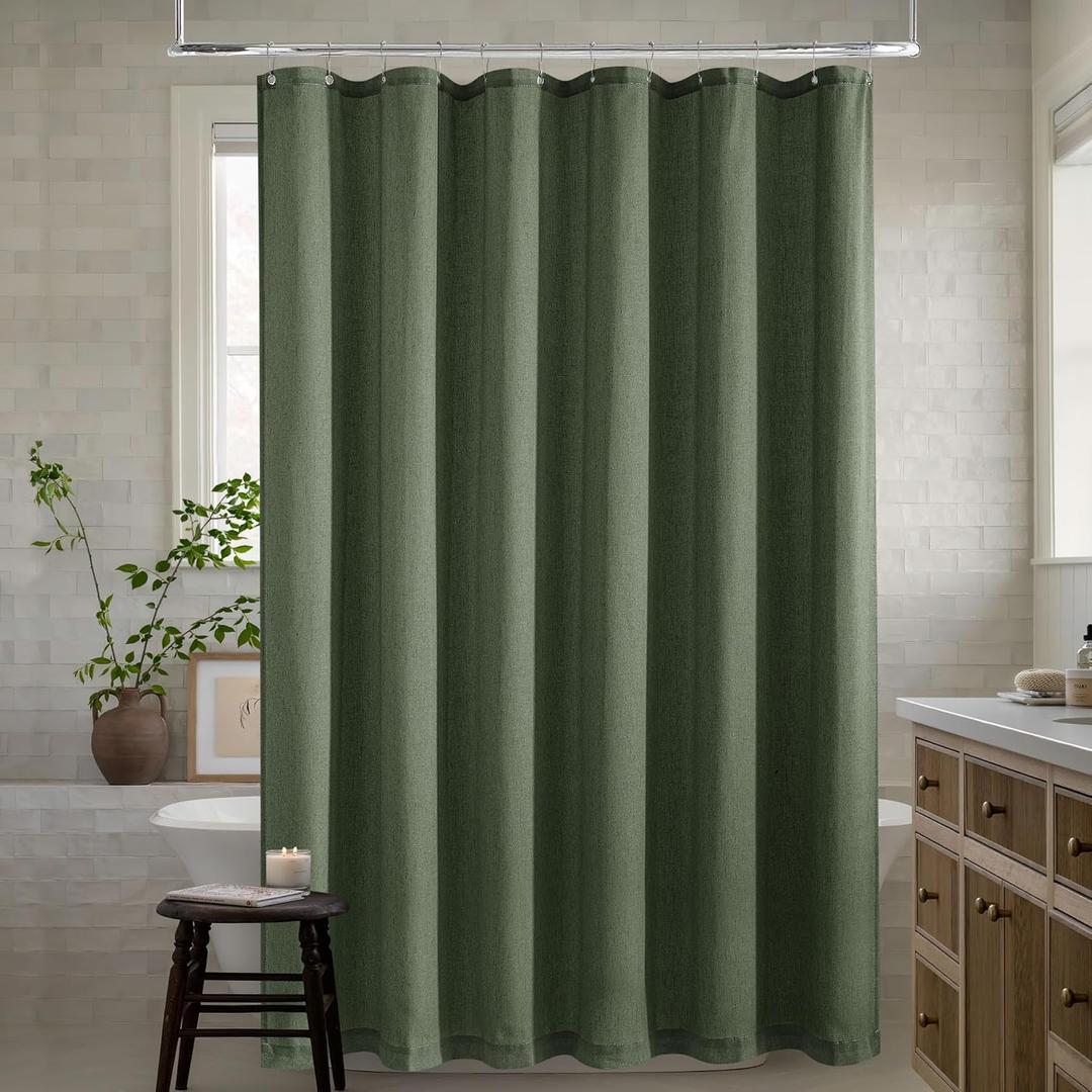 Olive Green 96 Inch Shower Curtain Linen Extra Long Shower Curtains for Bathroom Boho Farmhouse Green Water Repellent Extra Tall Drapes 72x96 Inches Long with Hooks 8 Ft