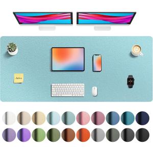 Aothia Faux Leather Desk Mat - Non-Slip PU Leather Desk Blotter, Waterproof Writing Surface, Large Desk Pad for Office & Home (Blue Topaz, 55" x 24")