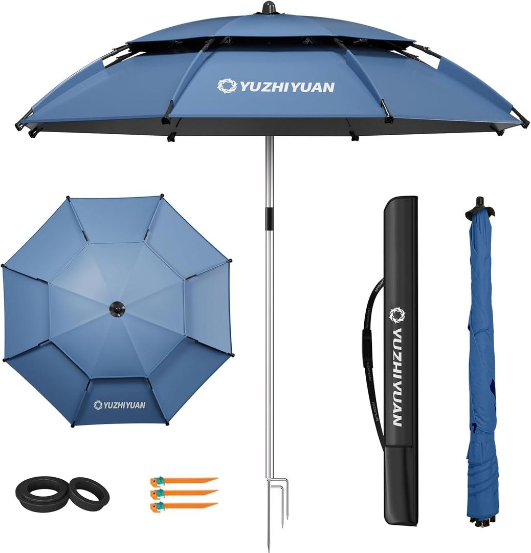 Outdoor Umbrellas for Patio 7.2/7.8/8.5FT Patio Table Umbrella with Tilt, UPF50+ UV Protection, High Black Coated, with Carry Bag, Great for Beach, Camping, Picnic, Backyard (Classic Series)
