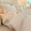 3D Striped Jacquard Sherpa Comforter Set Queen Size, Boho Geometric Pattern Quilt Bedding 3 Pieces Warm Cozy Fuzzy Comforter with 2 Pillowcases(90"X90" Ivory White)