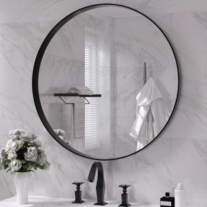 Hasipu Round Black Mirror 28 Inch Round Bathroom Mirror Metal Frame, Wall Mounted Circle Vanity Mirror Modern Decor (Horizontal/Vertical) (28"L x 28"W, Black Round)