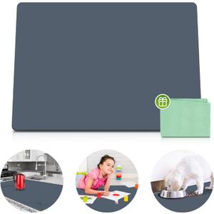 Premium Silicone Mat 25" x 17" Multipurpose Cooking Mat Thick Heat Resistant, Kitchen Counter Mat Waterproof - Coffee Machine, Countertop Protector Air Fryer, Baking mat (Grey) (Gray)