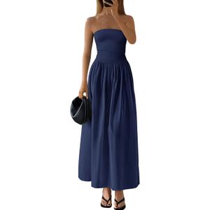 PRETTYGARDEN Women 2026 Summer Elegant Strapless Maxi Dress Tube Top Dress A Line Flowy Long Wedding Party Cocktail Dresses, Small
