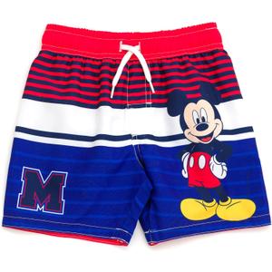 Disney UPF 50+ Swim Trunks Infant to Big Kid Sizes (12 Months - 14-16) (4T, Red / Blue, Mickey Mouse)