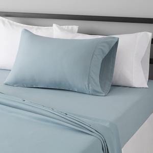 Amazon Basics Lightweight Super Soft Easy Care Wrinkle Free Microfiber 3 Piece Bed Sheet Set with 14-Inch Deep Pockets, Twin, Spa Blue, Solid, Kids, Men & Women Bedding