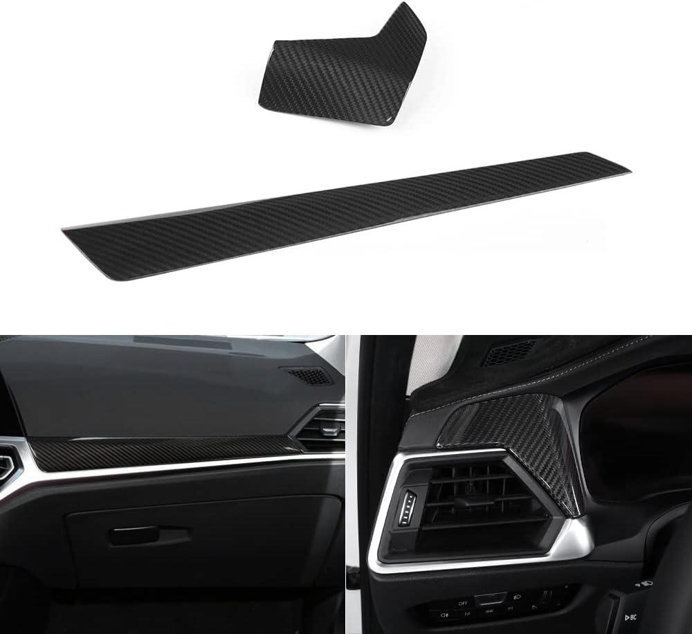 JSWAN Carbon Fiber Center Console Dashboard Panel Trim Cover for BMW 3 4 Series G20 G22 G21 G82 G42 330i 325i 430i 425i 225i M4 (LHD) Dashboard Lid Stripe Cover (2pcs Carbon Fiber)