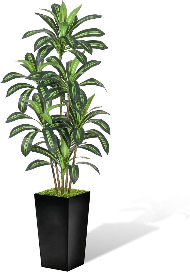 Realistic Artificial Indoor Plant Tree - Tall Fake Dracaena Potted Plant for Home Office Decor, Living Room & Bedroom - Lifelike Faux Plant Tree with Pot-Palm Tree (Black, 5FT)