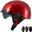 DOT Approved Motorcycle Half Helmet for Adults, Lightweight Retro Open Face Half Shell Helmet for Cruiser Scooter Chopper Moped Street Bike, Men Women Universal Casco (Red, XL)