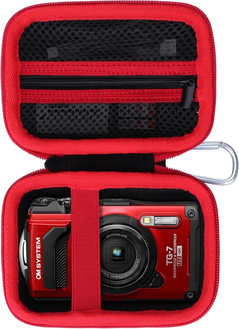 Lebakort Storage Case Compatible with OM SYSTEM Tough TG-7 / OLYMPUS Tough TG-6 / TG-5 / TG-4 Underwater Digital Camera (Black + Red Case)