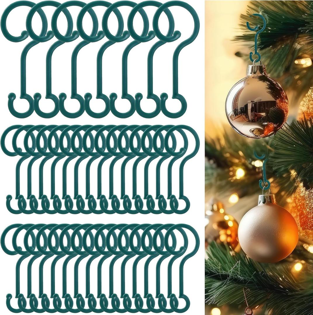 250 Pcs Christmas Ornament Hooks Plastic Ornament Hangers Small Christmas Tree Hooks Christmas Light Hooks Christmas Ball Hooks Reusable Green Hangers for Mini Christmas Tree Decoration
