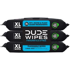 Dude Wipes Unscented Flushable Wipes - Extra-Large Adult Wet Wipes For Sensitive Skin - 3 Pack (144 Count) - Infused With Vitamin E And Aloe - Septic And Sewer Safe
