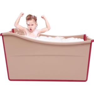 Foldable Bathtub, Portable Folding Bathtub Mini Collapsible Bathtub 22.45gal Capacity Bathtub Bucket Foldable Freestanding Water Tub for Home Sauna Spa Soaking Bath Sweat Steaming (Large Pink)