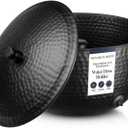 Monarch Abode Garden Hose Holder with Lid Decorative Water Hose Holders for Outside, Hand Hammered Metal Matte Black Pot with Drainage, 100ft Waterhose Holder for Outside, Garden Storage Caddy