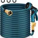 Garden Hose 100FT Non-Expandable Water Hose Lightweight Flexible Kink-Free Leak-Proof Outdoor Hose Portable Watering Pipe for Yard Lawn Camper Outside Durable Fabric with 3/4 Inch Brass Fittings