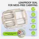 Stainless Steel Bento Box, 3 Compartments Leakproof Stainless Steel Snack Containers, 25 oz Premium 304 Metal Lunch Box for Adults, BPA-Free, Dishwasher Safe (Beige)