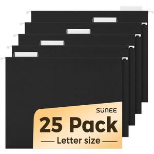 SUNEE 25 Pack Hanging File Folders, Black Folders, Hanging File Folders Letter Size with 1/5-cut Tabs, Stay Organized for Your Home and Office Bulk File and Documents