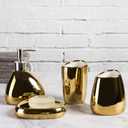 MyGift 4 Pc Complete Set Modern Ceramic Gold Bathroom Accessories Set with Soap Dispenser, Tumbler, Toothbrush Holder and Soap Dish, Bathroom Organizer Accessory for Modern Home Decor