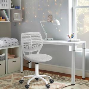 Homy Casa Teen Task Chair, Adjustable Height Swivel Office Computer Desk Chair with Backrest Wheels, Armless Comfy Seat Lumbar Support Rolling Work Chairs for Home Bedroom Study Student, Morandi Gray