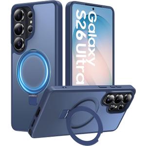 for Samsung Galaxy S26 Ultra Case with Magnetic Invisible Stand, [Compatible with MagSafe] [Military Drop Protection] Shockproof Slim Translucent Matte Case for S26 Ultra, Blue